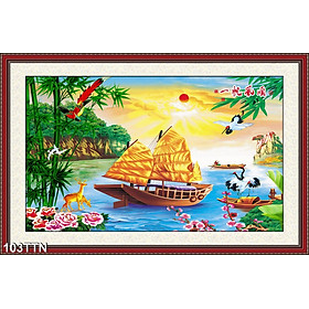 TRANH DÁN TƯỜNG VẢI LỤA 3D SƠN THUỶ HỮU TÌNH TẶNG KÈM KEO DÁN - TRANH PHONG CẢNH SƠN THUỶ TÁC NƯỚC