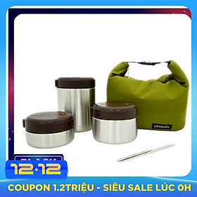 Bộ 3 Hộp Cơm Giữ Nhiệt Lock&Lock Mushroom LHC8025SLV - Bạc