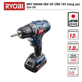 Máy khoan vặn vít cầm tay đa năng pin 12V RYOBI (KYOCERA) - CLD-120 (Kèm 1 pin + Sạc)