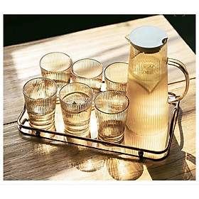 Mua BỘ BÌNH UỐNG NƯỚC KÈM 6 CỐC THỦY TINH CHỊU NHIỆT CAO CẤP KÈM KHAY VÂN TĂM