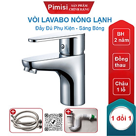 Vòi Lavabo Nóng Lạnh Pimisi PV-203C-1 Đồng Thau Mạ Xi Sáng Bóng