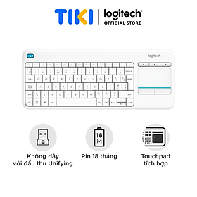 Bàn phím không dây Logitech K400 Plus - có touchpad để kết nối PC đến TV, nút Media tùy chỉnh, phù hợp Laptop/ TV/ Tablets - Màu