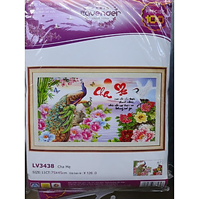 Tranh thêu chữ thập cha mẹ chim công hoa mẫu đơn LV3438 75 x 45 cm  - chưa thêu