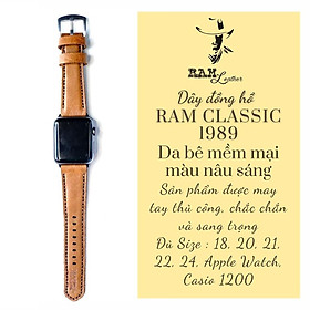 Dây đồng hồ da bê vàng RAM lassic 1989 bền chắc - tặng khóa chốt và cây thay dây