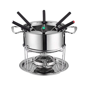 Fondue Pot Set, nồi sô cô la đa chức năng trong thép không gỉ với 6 dĩa, đầu đốt fondue và cơ sở nồi fondue, nồi hợp nhiệt cho phô mai, sô cô la và tapas