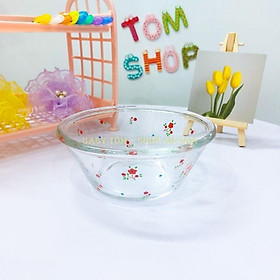 Bộ bát và ly thủy tinh cao cấp họa tiết hoa nhí, bát ăn dặm cho bé, Baby Tôm. Tô chén ăn dặm,bát ăn salad