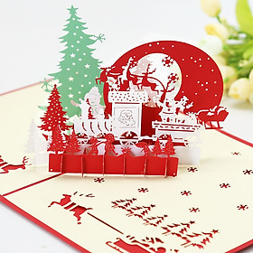 Quà Noel, Quà Giáng Sinh Ý Nghĩa MUMUSO - Thiệp Giáng Sinh 3D Đẹp, Thiệp Noel 3D Đẹp Có Hình Tuần Lộc Kéo Ông Già Noel Bay Qua Cánh Rừng Thông
