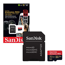 Thẻ nhớ microSDHC Sandisk Extreme Pro A1 32GB 667X V30 UHS-I U3 100MB/s (Đen) Hàng Chính Hãng