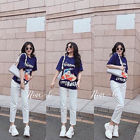 Quần baggy bò nữ trắng cao cấp lưng cao ôm dáng