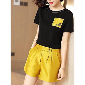 SÉT BỘ SHORT PHỐI MÀU VIỀN CHỈ CỔ CAO CẤP