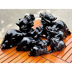 Cặp Tỳ Hưu Phong Thủy, Tỳ Hưu Tài Lộc Đá Onyx Đen Siêu Đẹp - Dài 10cm & 12cm & 15cm