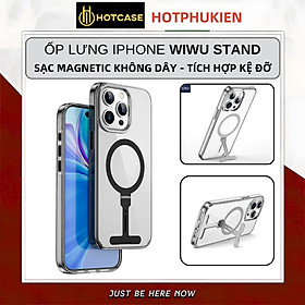 Ốp lưng sạc từ tính tích hợp kệ đỡ ẩn cho iPhone 15 Pro / 15 Pro Max / 15 Plus hiệu WIWU Stand chống sốc, chống va đập bảo vệ camera - Hàng nhập khẩu - Màu Đen - iPhone 15 Pro