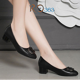Giày cao gót nữ đẹp đế vuông 4 phân hàng hiệu rosata màu đen kem ro363