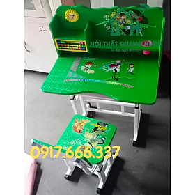 Mua BỘ BÀN HỌC SINH LẮP RÁP MÀU XANH LÁ CHỐNG GÙ CHỐNG CẬN CHO BÉ HỌC TẠI