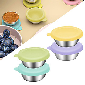 4xReusable Condiment Cup with Lids Stainless Steel for Kids Lunch Box Picnic