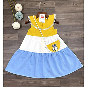 Đầm bé gái,váy trẻ em phối 3 màu vải Linen cao cấp kèm túi siêu xinh cho bé ,BITIKIDS size 1 đến 8 tuổi