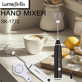Máy đánh bọt cầm tay KHÔNG DÂY Lumabella LB-1772 đa năng 2in 1, đánh trứng, tạo bọt, có sạc USB tiện lợi, dễ dùng - HÀNG CHÍNH HÃNG