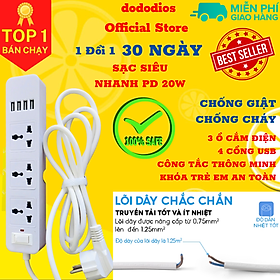 Ổ cắm điện đa năng thông minh dododios 2 cổng USB 5v sạc nhanh, chịu tải 2500W, tiết kiệm 30 kilowatt H dây nối 2m