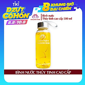 Bình thủy tinh đựng nước saffron Kingdom cao cấp, chai thủy tinh có nắp đậy, bình nước thủy tinh có dây xách tiện lợi, chai nước thủy tinh có mặt kính ép dày, chịu được nhiệt độ cao, dày dặn, cường lực và bền bỉ - 500ml