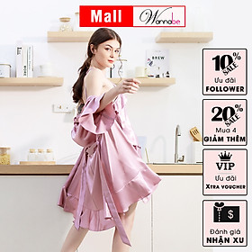 Hình ảnh Áo choàng ngủ phi lụa kimono cao cấp Wannabe KIS22 tay loe phối bèo tùng nhẹ nữ tính xinh xắn