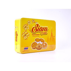 Bánh quy Siam mix các vị 390g hộp sắt Chữ nhật - Màu vàng 