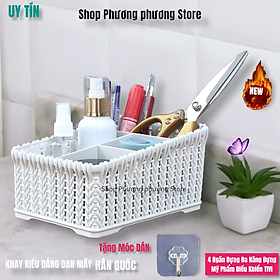 Mua ( HÀNG CAO CẤP ) Khay đựng mỹ phẩm nhiều ngăn kiểu dáng mây đan HÀN QUỐC ( Tặng vỉ dán tường )