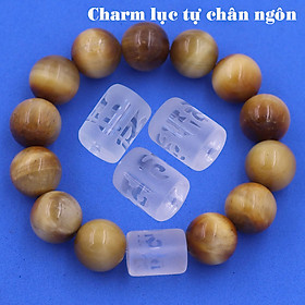 Vòng chuỗi đeo tay đá mắt hổ (vàng) charm lục tự Đại minh chân ngôn, 10 ly, Om Mani Padme Hūm, Chân ngôn Lục tự