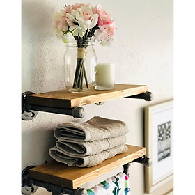 Kệ treo tường ống nước giá đỡ gỗ cao cấp, kệ ống nước trang trí decor nhà đẹp chất liệu ống sắt cứng cáp