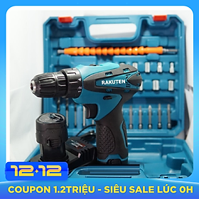 Bộ máy khoan pin RAKUTEN 12V khoan sắt, khoan gỗ máy 2 pin, đảo chiều và mũi khoan