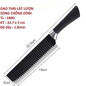 Dao nhà bếp chống rỉ sét màu đen mũi vuông , lưỡi dao thép chống dính , thiết kế gợn sóng , sắc bén ,cán dao bọc cao su chắc chắn chống trơn trượt thiết kế phù hợp với tay cầm 