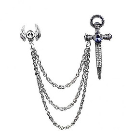 2X Cross Brooch Pin Neck Collar Brooches with Chain Jewelry Gift Silver