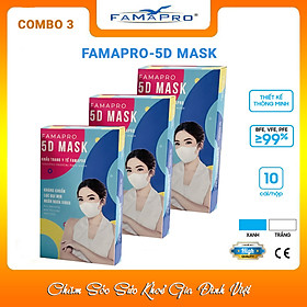 [CHÍNH HÃNG] Khẩu trang kháng khuẩn Famapro 5D Mask/Kháng khuẩn, virus, bụi 99% /COMBO Ưu Đãi 10 cái/hộp)