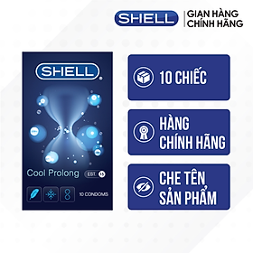 Hộp 10 cái Bao cao su Shell Cool Prolong kéo dài thời gian, bạc hà mát lạnh