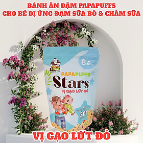 Bánh Ăn Dặm PAPAFOOD PAPAPUFFS STARS - 100% Nguyên Liệu Hữu Cơ - CHO BÉ DỊ ỨNG ĐẠM SỮA BÒ & CHÀM SỮA - Gói 30G (MSMV: 8938549094117)