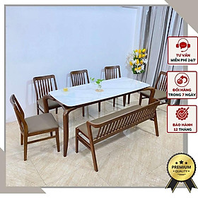 Mua Bộ bàn ăn Đá Trắng Ceramic/Kính hoa xanh cường lực 15 ly mùa thu