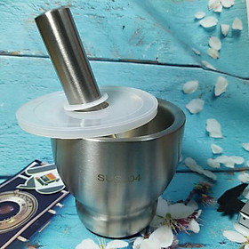 Bộ CỐI CHÀY INOX SUS 304 h`BẦU có NẮP. Dụng cụ nhà bếp Chày giã nghiền thực phẩm tỏi tiêu ĐA NĂNG Chày cối là dụng cụ