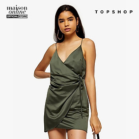 TOPSHOP - Đầm mini hai dây cổ V Olive Satin Wrap Slip 10L31ROLV-490
