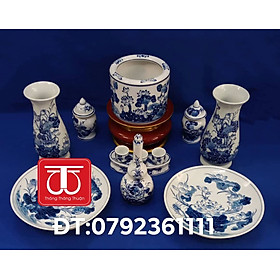 Mua BỘ BÁT HƯƠNG VẼ SEN (ĐK BÁT: 16 18 20) ĐẾ GỖ SƠN SON THẾP VÀNG  ĐẾ CAO 12CM