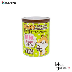 Hộp 280 tăm bông kháng khuẩn Sanyo, chất liệu 100% tự nhiên nên an toàn tuyệt đối khi sử dụng - nội địa Nhật Bản