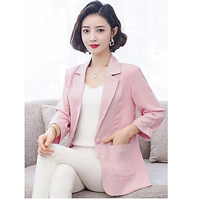 Áo vest blazer nữ Linen demi tay lỡ trẻ trung, thời trang hè thu 2021