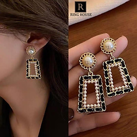 Khuyên tai bông tai nữ cá tính vuông đen dự tiệc phong cách đẹp Ring House