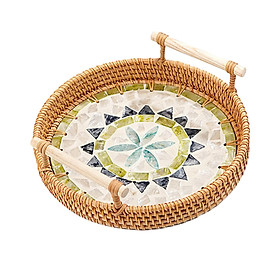 Woven Rattan Serving Tray Cake Snacks Tray Modern Elegant Vanity Platter Creative Round Decorative Storage Tray for Coffee Table Living Room