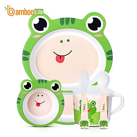 Mua Bộ bát chén khay Bamboo Life từ sợi tre thiên nhiên gồm 5 chi tiết khay ăn  bát ăn  cốc nước  thìa  dĩa hàng chính hãng