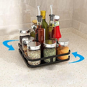Giá gia vị bằng thép không gỉ xoay 360° Màu đen Kệ bếp phong cách Đứng cho bàn làm việc Ngăn đựng gia vị thiết thực Giá gia vị để lưu trữ lọ và gia vị