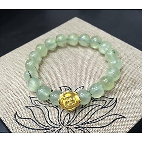 Vòng tay phong thủy đá Prehnite 10 ly mix Charm Hoa Hồng Bạc Mạ Vàng 24K