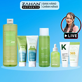 Combo bộ rau má JEJU CICA Prettyskin ( 7 sản phẩm) gồm tẩy trang rau má, sữa rửa mặt rau má, tẩy da chết rau má, toner rau má, serum rau má, kem dưỡng Vita K, kem chống nắng rau má Prettyskin 