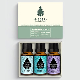 Set 3 Chai Tinh Dầu Xông Phòng Ngủ Heber Natural Life | Ngủ Ngon - Oải Hương - Giảm Stress | 100% Thiên Nhiên Nguyên Chất l 10ml