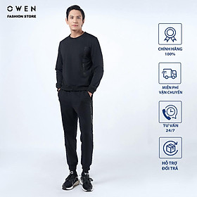 Bộ nỉ nam OWEN màu đen, bộ mặc nhà Thu đông dành cho nam chất liệu cotton cao cấp mã BMN221182