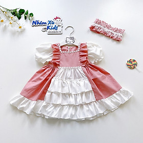 Váy Lolita bèo hồng bé gái 4 đến 17kg, Đầm bé gái chất lụa nến mềm mát [V504