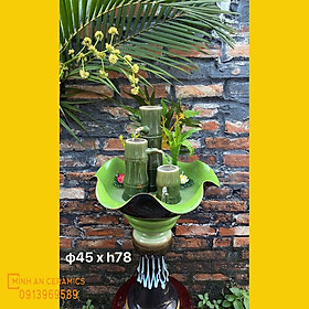 Bát hoa thác nước phong thủy trúc bộ 3 gốm Minh An Bát Tràng cao 78cm cả đôn, đường kính 40cm